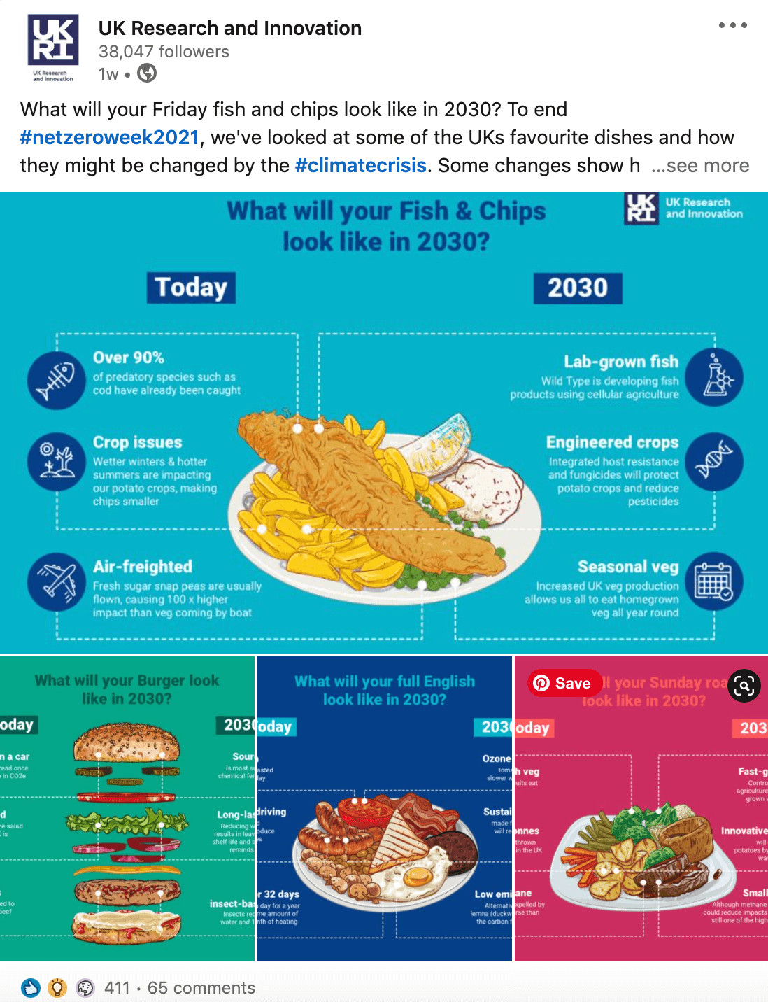 UKRI's social post promoting Net Zero eating infographic